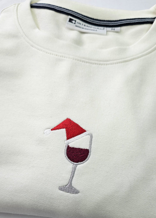 Playera French Terry 270 gsm - Bordado Copa de Vino Navidad