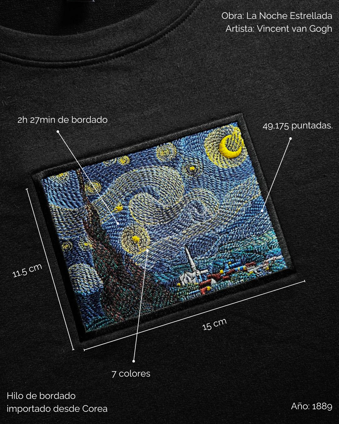 Playera French Terry 270 gsm - Bordado La Noche Estrellada