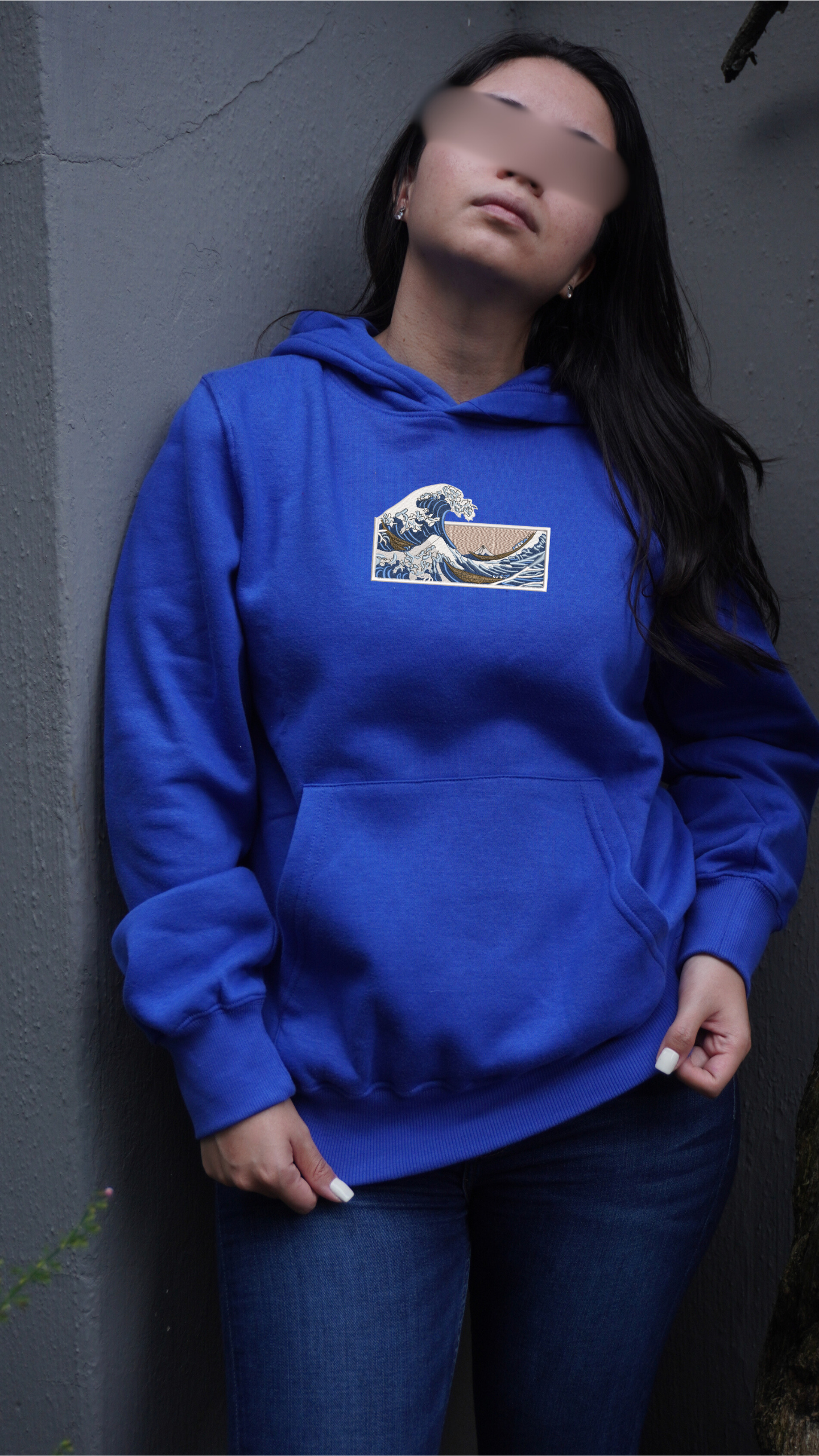 Sudadera Capucha Bordado - Ola de Kanagawa - Unisex