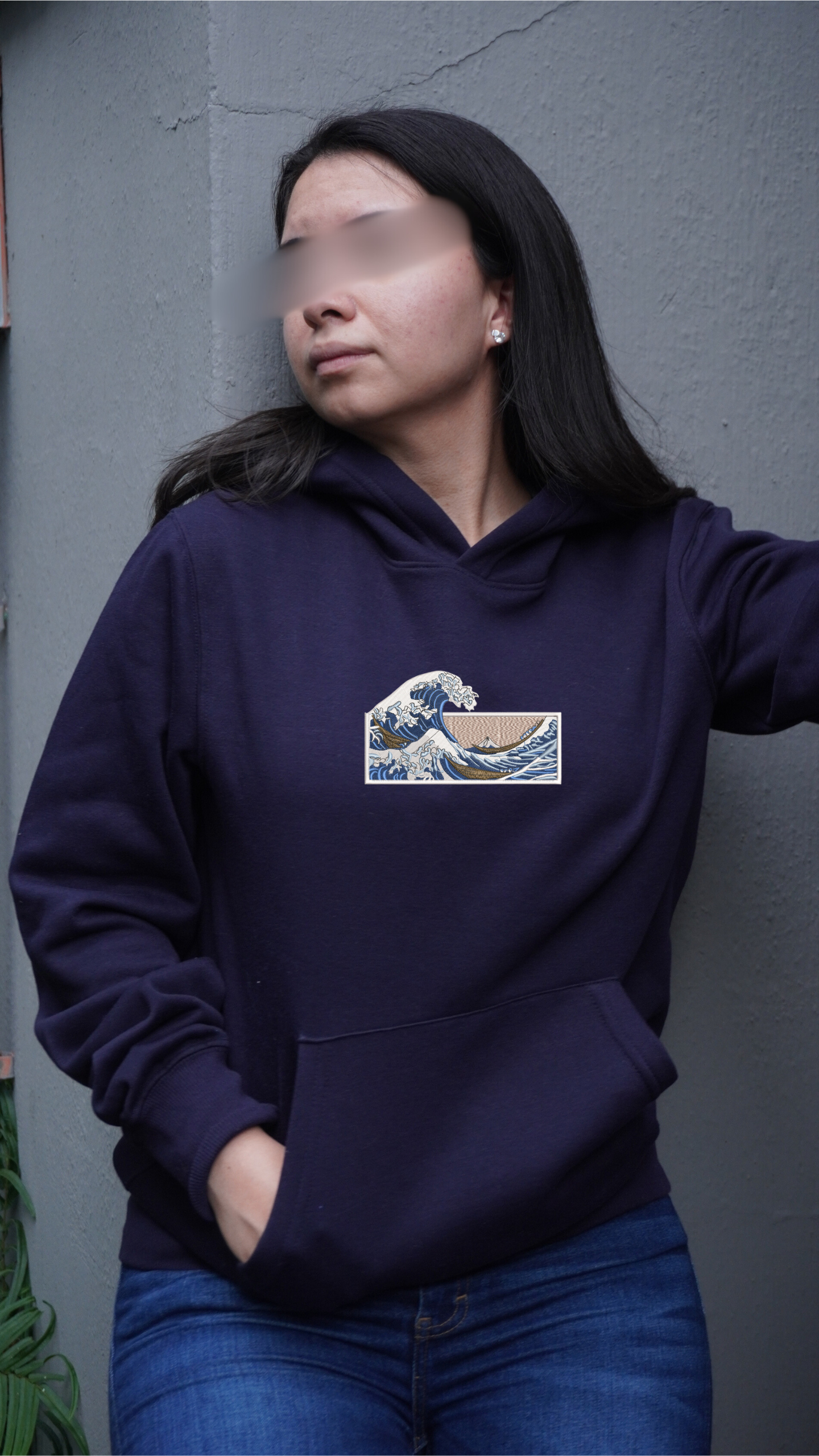 Sudadera Capucha Bordado - Ola de Kanagawa - Unisex