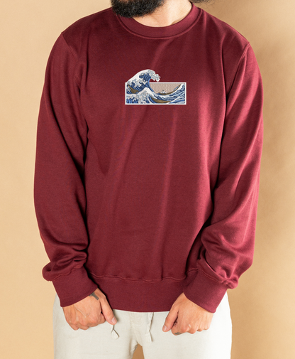 Sudadera Cuello Redondo Bordado Ola de Kanagawa